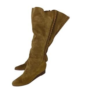 Michael Kors Genuine Suede Leather Boots Wedge Heel Braided Seam Slouchy Tall